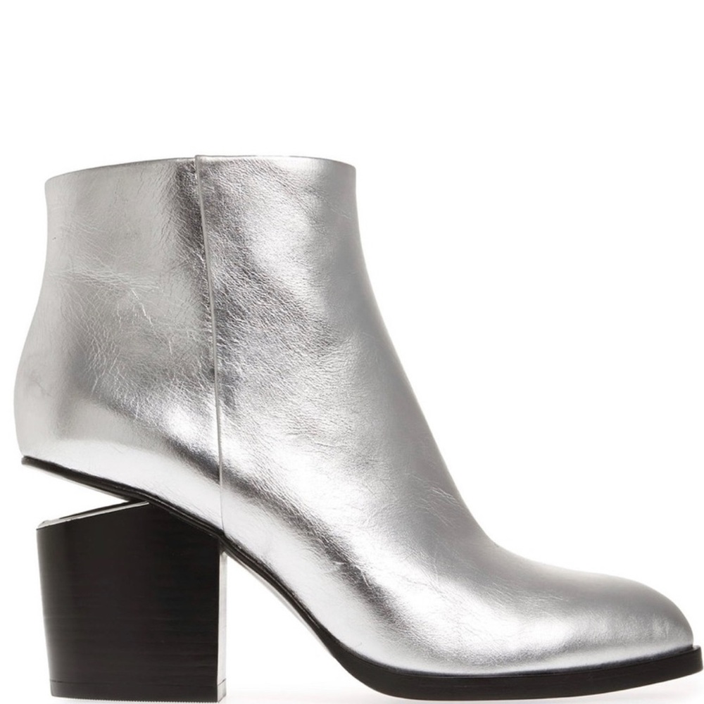 ALEXANDER WANG: Metallic Floating Heel Zip Bootie - Picture 2 of 11